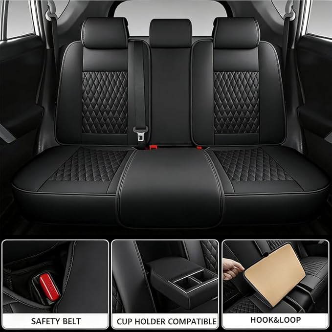Car Seat Covers Full Set Custom Fit for Ford Ranger 2000-2026 - Premium Faux Leather with Lumbar Support | Breathable, Waterproof, Anti-Slip, Durable (Black,Full Set)