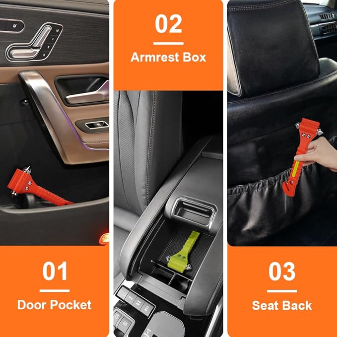 SINSEN Car Safety Hammer Set of 3 Emergency Escape Tool Auto Car Window Glass Hammer Breaker and Seat Belt Cutter Escape 2-in-1 for Family Rescue & Auto Emergency Escape Tools (3 PCS)