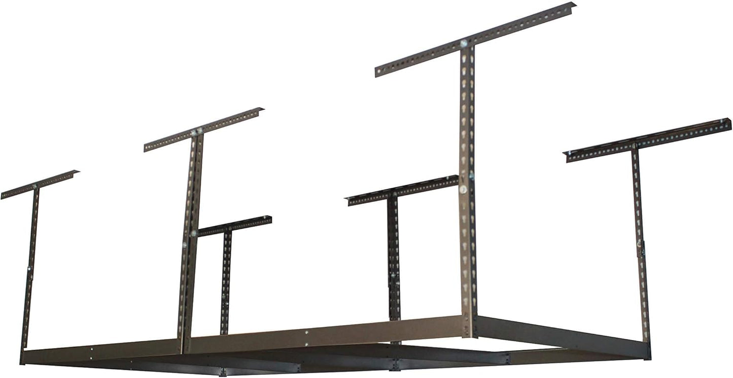 MonsterRax 4x8 Overhead Garage Storage Rack Frame Kit - Hanging Storage Shelves, Ceiling Storage Rack System, Overhead Garage Organizers And Storage, Ceiling Shelving - (Hammertone, 12"-21")