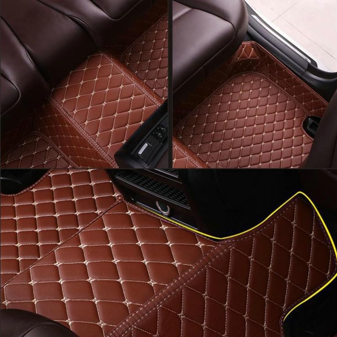 Custom Personalized Floor Mats for Cars，Luxury Full Coverage All Car Floor Mats，Anti-Slip Leather Car Mat Set ，Custom Floor Mats for 99% of Cars, Trucks & SUVs. (Yellow and Black)