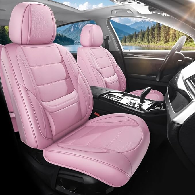 Car Seat Covers Full Set Custom Fit for Ford Maverick 2022-2025 - Premium Leather with Lumbar Support, Breathable, Anti-Slip & Excellent Seating Experience (Pink, Full Set)