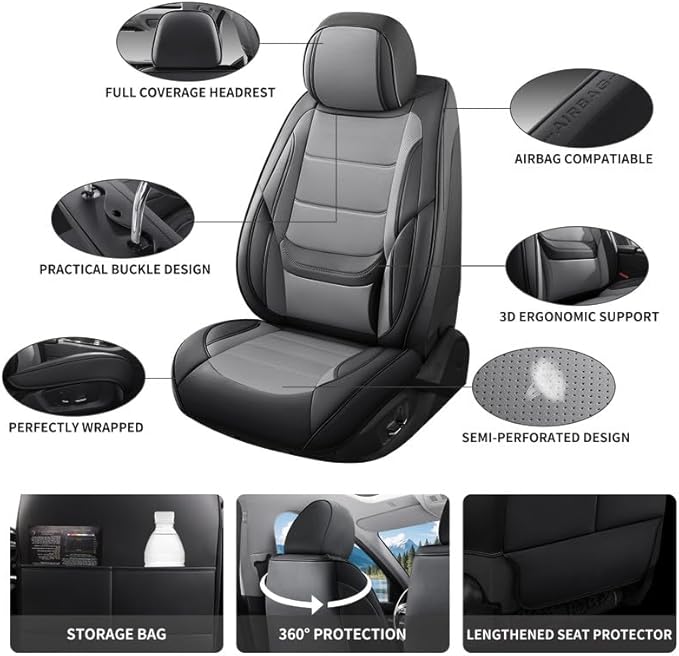 Car Seat Covers Full Set Custom Fit for Ford Explorer 2001-2025 2026- Premium Faux Leather with Lumbar Support, Waterproof, Breathable, Anti-Slip, Easy to install &Protectors (Black&Gray, Full Set)