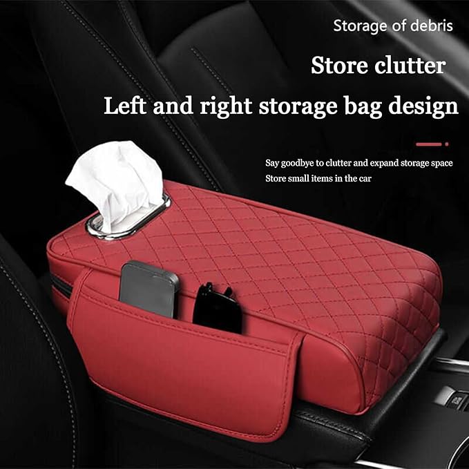 Car Center Console Cover for Infiniti FX SUV FX35 / FX37 / FX40 / FX45 /FX50, Leather Car Arm Rest Cover, Car Armrest Cushion with 2 Storage Bags Car Center Console Armrest Pad, D Brown