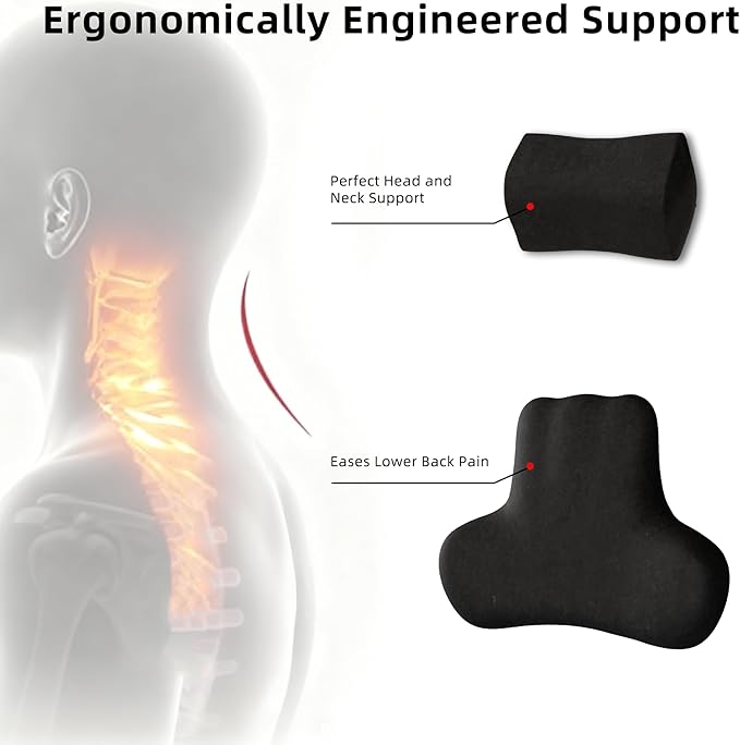Car Neck & Lumbar Support Pillow Set for Ford Explorer, Soft Memory Foam Headrest & Back Cushion, Ergonomic Comfortable Seat Support for Daily Driving and Long Trips Car Interior Accessories