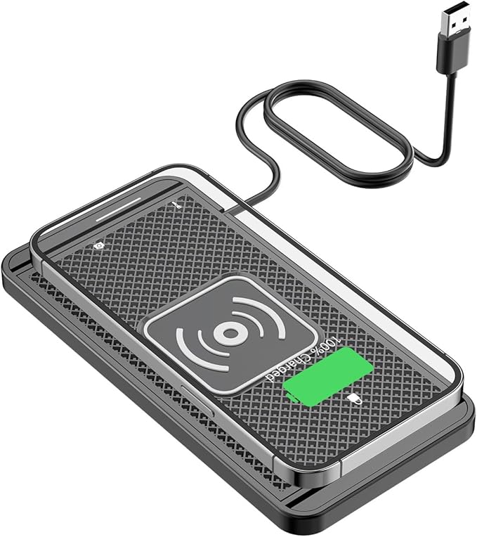 Wireless Charging Pad for Car for Genesis G70 G80 GV60 GV80 G90 EQ900 G90L EQ900L, 15W Fast Wireless Charger Mat Non-Slip Silicone Car Center Console Phone Charging Pad,B/15W-USB