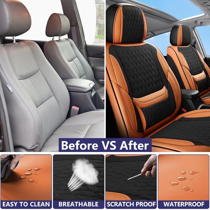 Car Seat Covers Full Set Custom Fit for Buick Verano 2012-2017 - Premium Faux Leather with Lumbar Support | Breathable, Waterproof, Anti-Slip, Durable (Black&Brown,Full Set)
