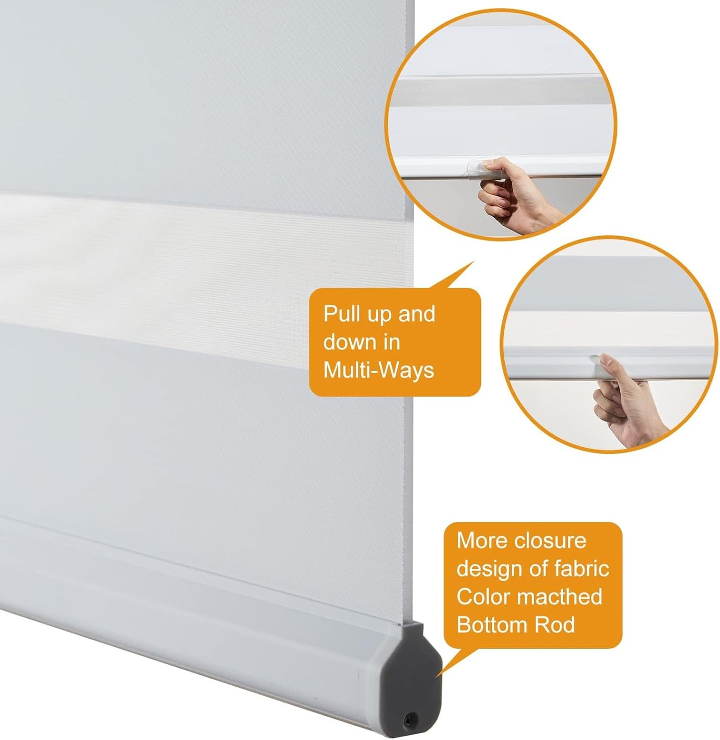 Persilux Zebra Blinds for Windows, Cordless Roller Shades Window Treatments (68" W x 72" H, White) Light Filtering Dual Layer Roller Window Shades Light Filtering Sheer Shades for Home and Office