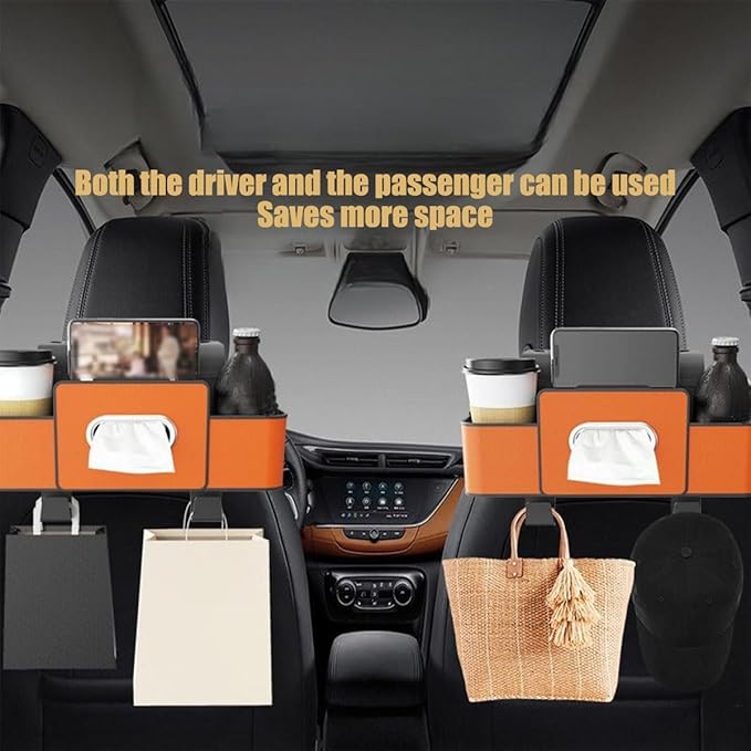 Car Multifunctional Seat Back Waterproof Storage Bag, Multifunctional & Waterproof Car Back Seat Organizer with 2 Cup Holders&Hooks, Hanging Storage Box for Most Cars (white)