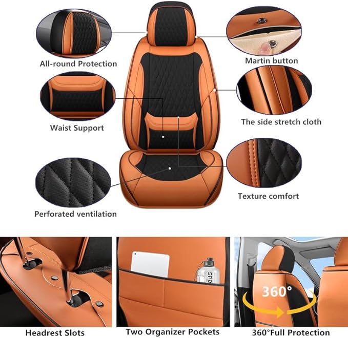 Car Seat Covers Full Set Custom Fit for Buick Verano 2012-2017 - Premium Faux Leather with Lumbar Support | Breathable, Waterproof, Anti-Slip, Durable (Black&Brown,Full Set)