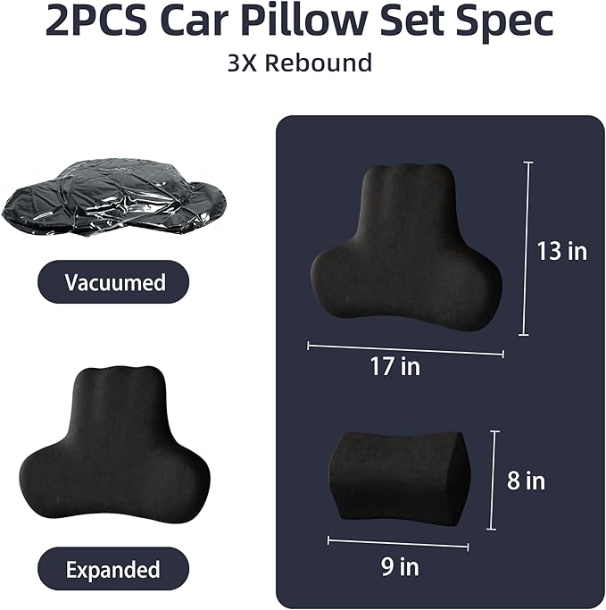 Car Neck & Lumbar Support Pillow Set for Toyota 4Runner, Soft Memory Foam Headrest & Back Cushion, Ergonomic Comfortable Seat Support for Daily Driving and Long Trips Car Interior Accessories