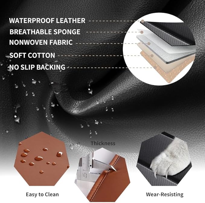 Car Seat Covers Full Set Custom Fit for Ford Fiesta 2011-2019-Luxury Leather with Lumbar Support, Breathable, Waterproof, Anti-Slip, Durable, Easy to Install (BlackBrown,Full Set)