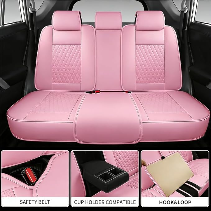 Car Seat Covers Full Set Custom Fit for Ford Taurus 1999-2018 - Premium Faux Leather with Lumbar Support | Breathable, Waterproof, Anti-Slip, Durable (Pink,Full Set)
