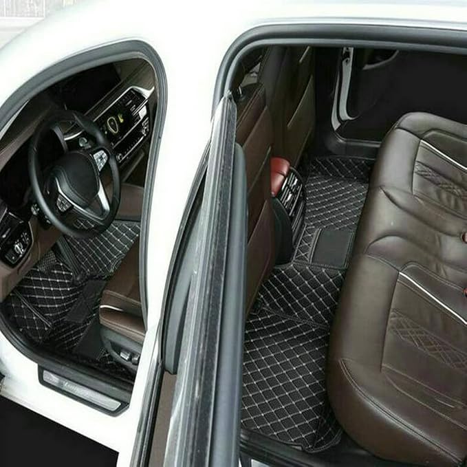 TREGOO All Weather Car Mats Custom Fit Non Slip Floor Mats for 1998-2025 Cars Personalized Leather Protection Pads Suitable for Men Women (Edge Yellow, Middle Black Horizontal bar)