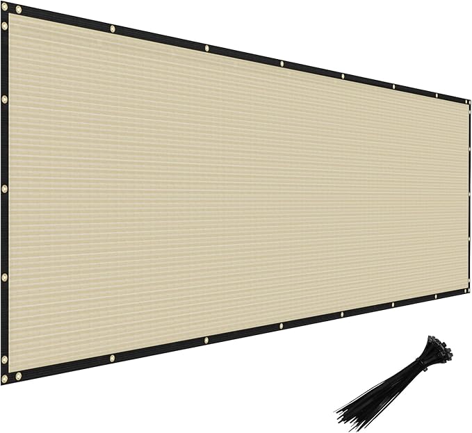 Windscreen4less Privacy Fence Screen Heavy Duty Windscreen Fencing Mesh Fabric Shade Net Cover with Brass Grommtes for Outdoor Wall Garden Yard Pool Deck, 8'x199' Beige
