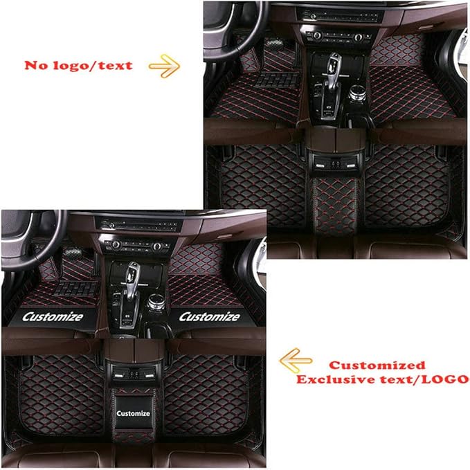 Custom Personalized Floor Mats for Cars - Luxury Full Coverage All Weather Mats, Anti-Slip Leather Mat Set, Fit for 99% of Cars, SUVs & Trucks (Light Blue&Black Beige, C-Double Color)