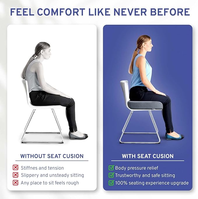 Seat Cushion Extra Large - Firm Memory Foam Chair Pad for Recliner, Wheelchair, Office Chair, Stadium, Bleacher, Car, Floor, Patio Furniture, Bariatric Overweight Users 19”x17”x3”