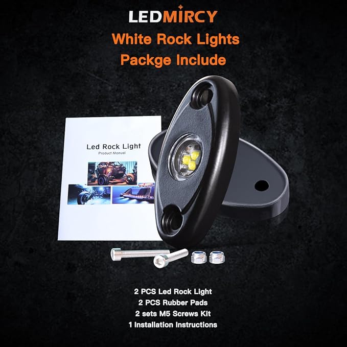 LEDMIRCY LED Rock Lights White 2PCS for Off Road Truck Auto Car Boat ATV SUV RZR Waterproof High Power Neon Trail Rig Lights Shockproof(Pack of 2,White)
