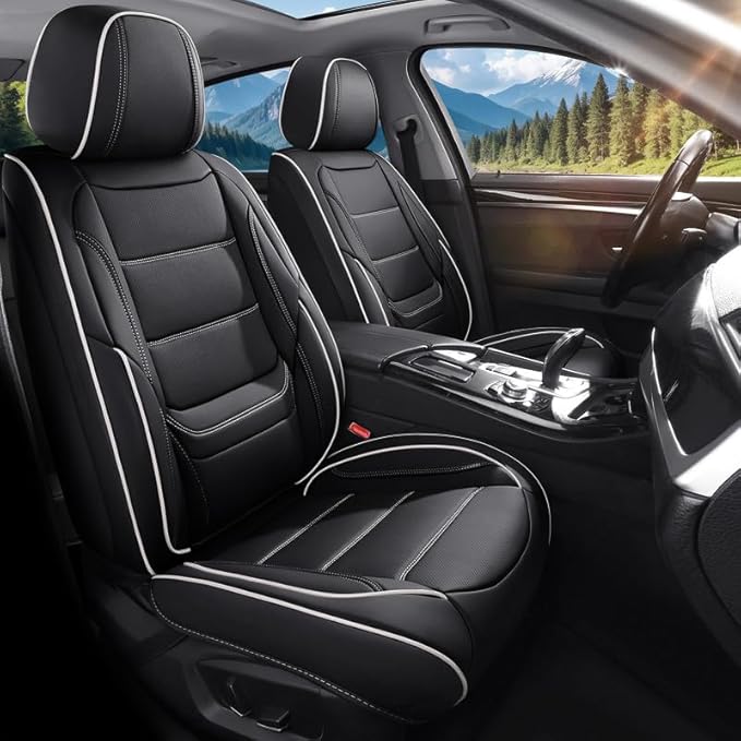 Car Seat Covers Full Set Custom Fit for Buick Envista 2024-2026-Luxury Leather with Lumbar Support, Breathable, Waterproof, Anti-Slip, Durable, Easy to Install (Black&White,Full Set)