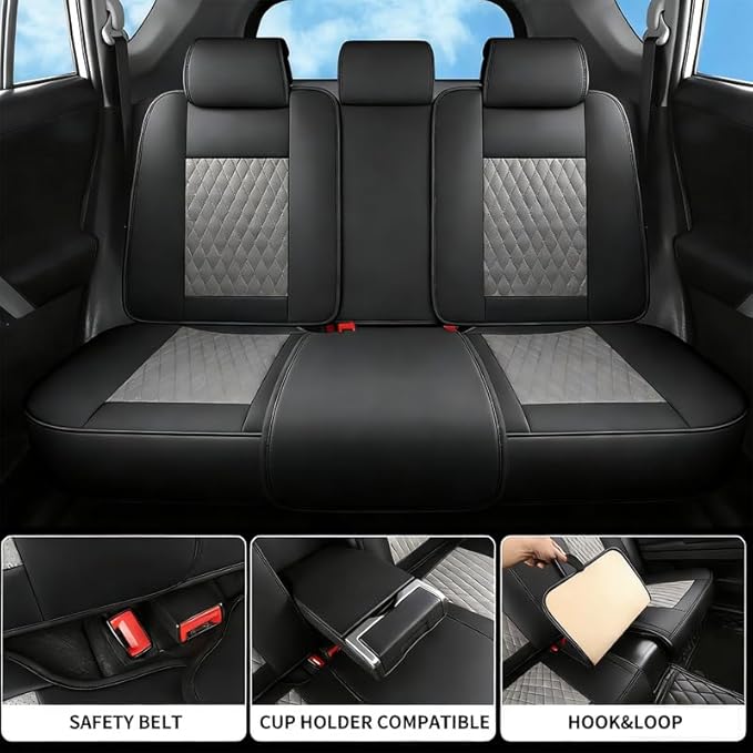 Car Seat Covers Full Set Custom Fit for Buick Century 1997-2005 - Premium Faux Leather with Lumbar Support | Breathable, Waterproof, Anti-Slip, Durable (Black&Gray,Full Set)