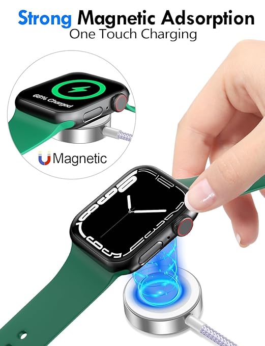 Travel Essentials for Apple Watch Charger,iPhone Charger,3 in 2 Type C/Lightning/Magnetic Travel Charging Cable,Portable Multi Charging Cable for Apple Watch, iPhone 17‑11, Samsung S26,Car,Camera–4ft