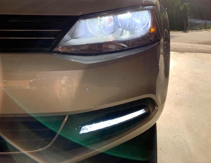 iJDMTOY Xenon White LED Daytime Running Lights Compatible With Volkswagen: 2011-2014 MK6 Jetta, OEM Fit DRL Bezel Assembly Powered by (9) High Power LED Lights Each Lamp