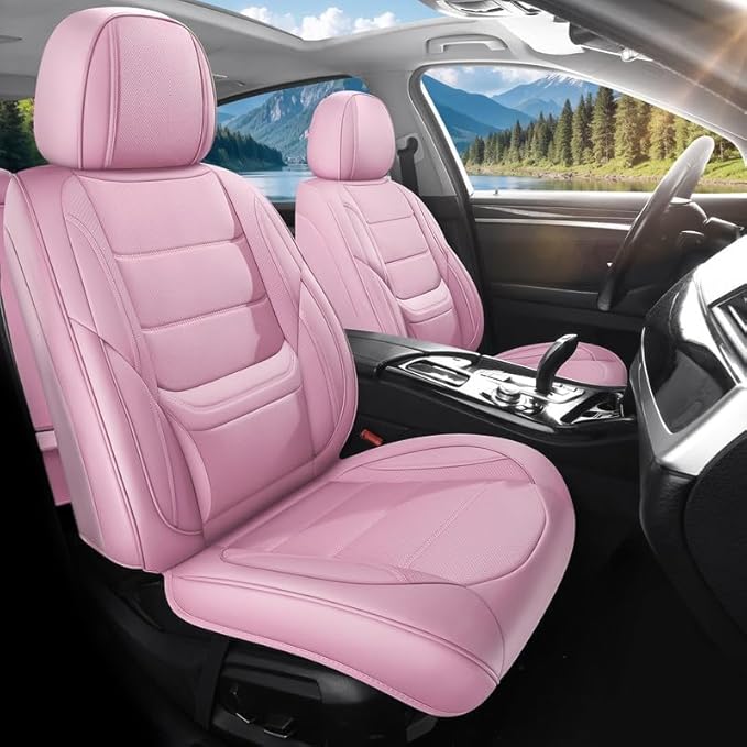 Car Seat Covers Full Set fit for Chevrolet/Chevy HHR 2006-2011 , Premium Faux Leather Waterproof Car Seat Protectors with Lumbar Support, Breathable Anti-Slip Auto Seat Covers Full Set(Pink,Full set)