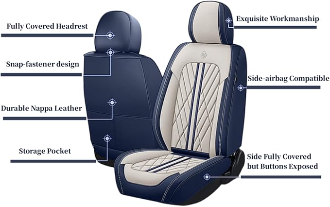 Premium Nappa Leatherette Car Seat Cover Set Custom Fit for Honda CR-V CRV 2000-2023 2024 2025 2026 Water-Proof Breathable Faux Leather Seat Cushion Protectors (Front 2 Seats,Beige Blue)