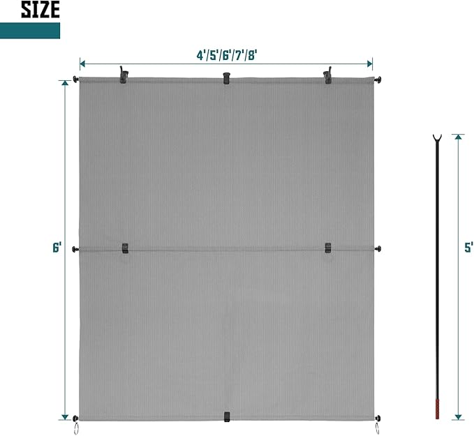 Bynbbur 6'W x 11'H Outdoor Patio Shades Foldable Roller Blinds, 220 GSM Sun Shade Roll Up Porch Screens Exterior Shade Cloth for Deck Pergola Backyard, Light Gray