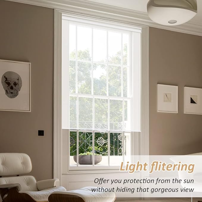 LUCKUP Light Filtering Roller Shades for Windows, Cordless Semi Sheer Solar Blinds with 5% Openness Free-Stop Window Shades for Home & Office, White 40" W x 72" L