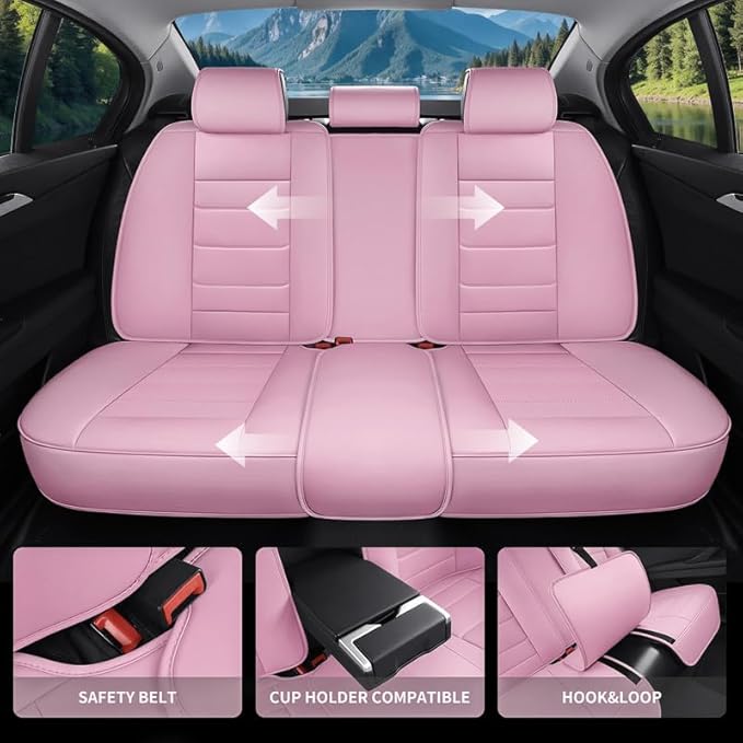Car Seat Covers Full Set Custom Fit for Chevy Cruze 2011-2019 - Premium Leather with Lumbar Support, Breathable, Anti-Slip & Excellent Seating Experience (Pink, Full Set)