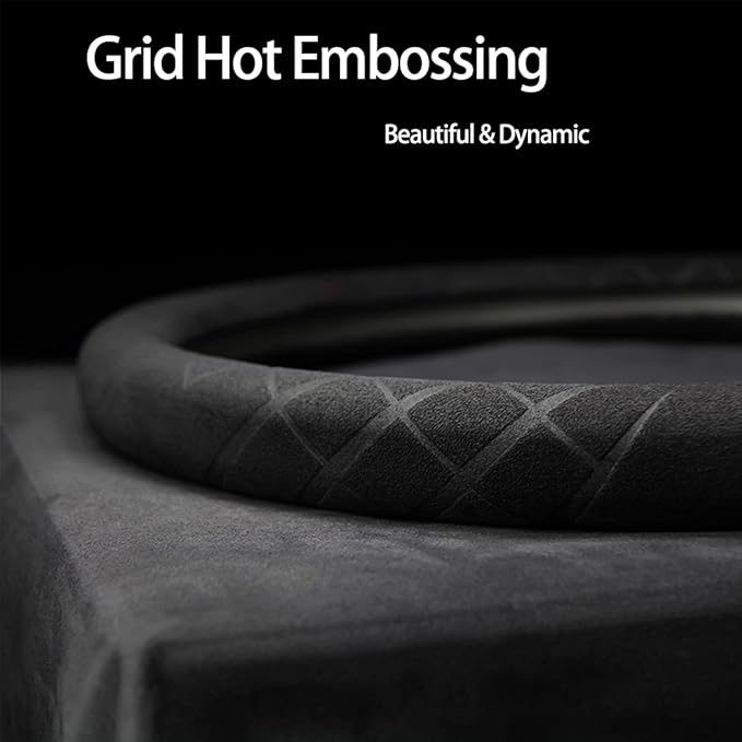 Suede D Shape Steering Wheel Cover,Compatible with Ford Edge Escape Fusion Explorer Focus Flat Bottom Suede Leather Sport Non-Slip Wheel Interior Accessories 15 inch for Man and Women