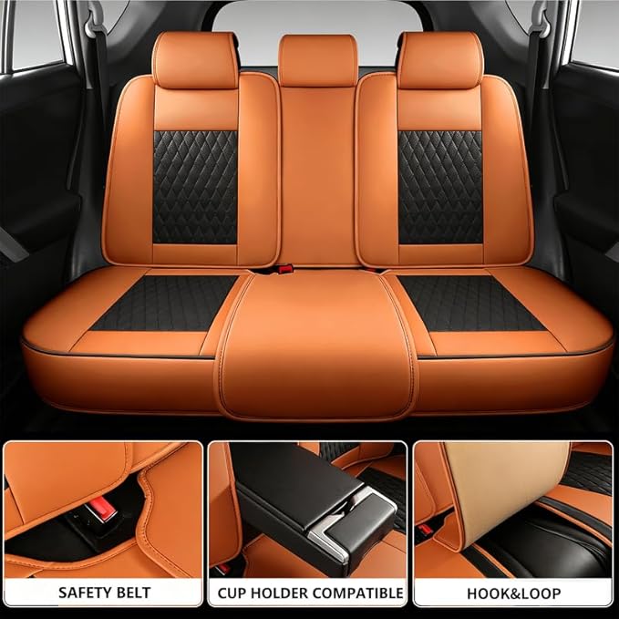 Car Seat Covers Full Set Custom Fit for Ford Fusion 2007-2020 - Premium Faux Leather with Lumbar Support | Breathable, Waterproof, Anti-Slip, Durable (Black&Brown,Full Set)