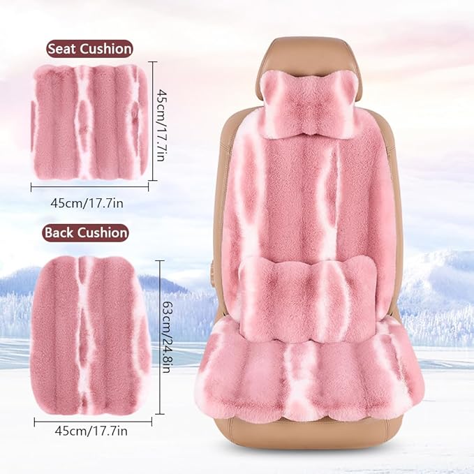 Luxury Plush Car Seat Cushion Set Car Headrest & Lumbar Support & Seat Cushion & Back Support Pillow Fluffy Fuzzy Car Seat Covers Non-Slip Cushion for Universal Accessories Automobiles (8, Black)