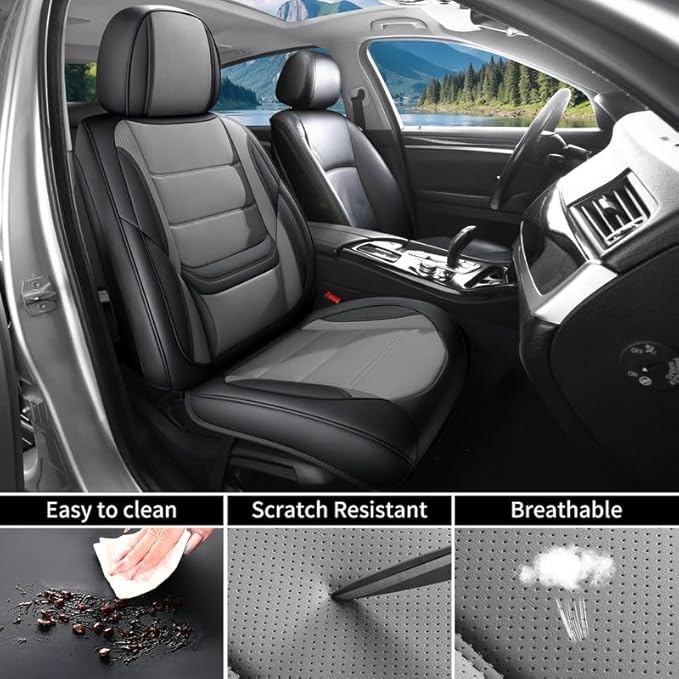 Car Seat Covers Full Set Custom Fit for Ford Explorer 2001-2025 2026- Premium Faux Leather with Lumbar Support, Waterproof, Breathable, Anti-Slip, Easy to install &Protectors (Black&Gray, Full Set)