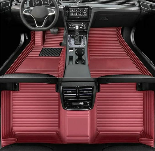 Custom Personalized Floor Mats for Cars，Luxury Full Coverage All Weather Car Floor Mats，Anti-Slip Leather Car Mat Set ，Custom Floor Mats for 99% of Cars, Trucks & SUVs (Streak Wine red)