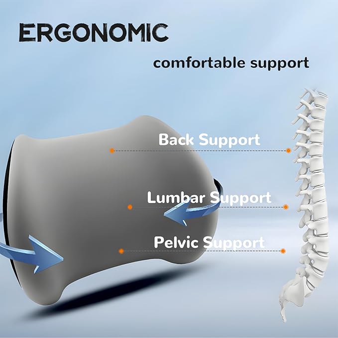 Car Headrest & Lumbar Support Cushion, Car Headrest and Lumbar Support, Ergonomic Car Seat Headrest & Lumbar Cushion, Car Head Rest and Lumbar Pillow Set for Neck Back Pain Relief (Gray)