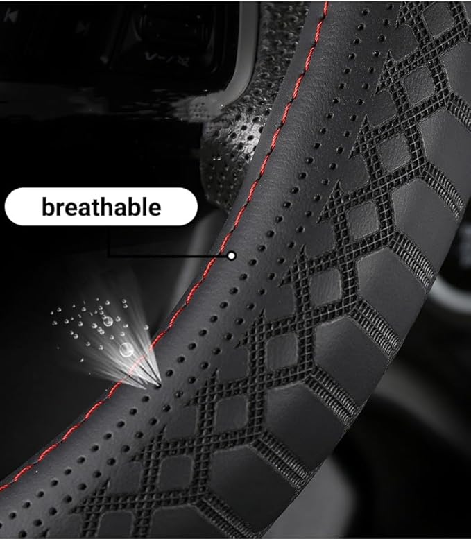 Wood Car Steering Wheel Cover Rubber Inner Ring All Car Universal Four Seasons Universal Thin Fiber Leather Anti-Slip 16 17 18 19inch for Truck (18inch, Brown)