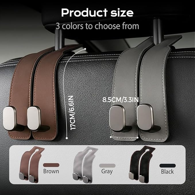 2026 Car Headrest Storage Hooks - Universal Backseat Hanger Organizer for Handbags & Grocery Bags (2, Black)