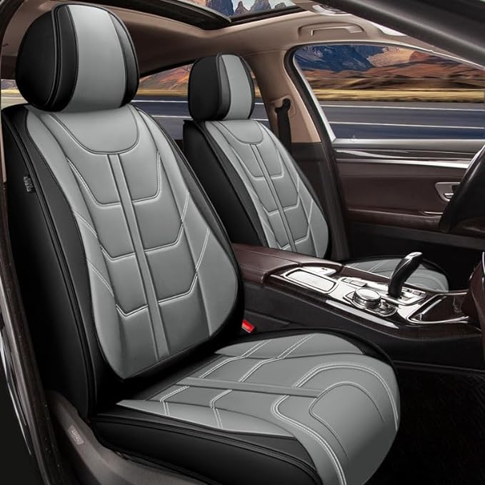 TTX LIGHTING Car Seat Covers fit for Hyundai Elantra 2017-2026 Front Seat: Premium Leather Automotive Seat Cover with Airbag Compatible Waterproof (2 Seats, Black & Gray)