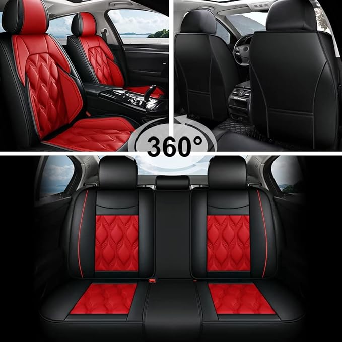 AOMSAZTO Car Seat Cover Full Set 5 Seats Fit for Mazda 3 2010-2019 Leather Car Seat Cushion Protector Compatible Airbag Waterproof Automotive Seat Covers Black&Red