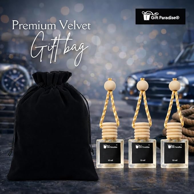 Pumpkin Soufflé Car Air Freshener Set of 3 (10 ml Each) by Gift Paradise – Warm Baked Fall Scent for Car, Home & Office – Handcrafted | Velvet Gift Bag | Long-Lasting Premium Oil