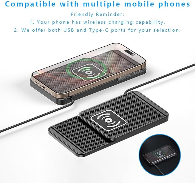 Wireless Charging Pad for Car for Subaru Legacy 2018-2025, Non-Slip Type C/USB 20W Fast Phone Charging Pad DIY Trim-to-Fit No Interior Damage,A&USB