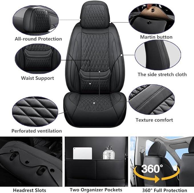 Car Seat Covers Full Set Custom Fit for Chevrolet/Chevy Blazer 2019-2026 - Premium Faux Leather with Lumbar Support | Breathable, Waterproof, Anti-Slip, Durable (Black,Full Set)