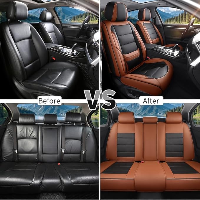 Car Seat Covers Full Set Custom Fit for Ford Explorer2001-2025 2026-Luxury Leather with Lumbar Support, Breathable, Waterproof, Anti-Slip, Durable, Easy to Install (BlackBrown,Full Set)