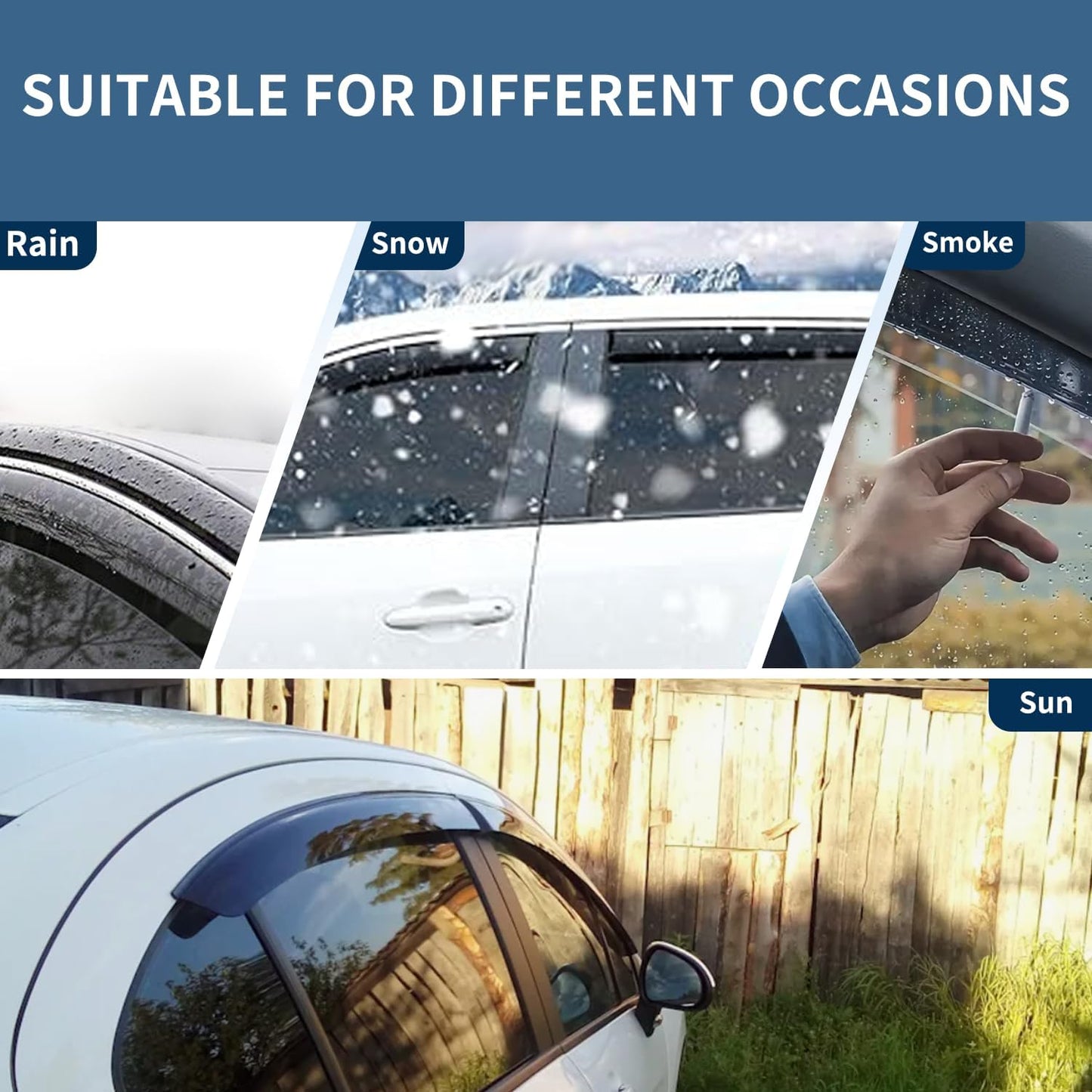 4PCS Rain Guards Window Visors Wind Deflector Fits for Honda Civic 2016-2021 10th 4-Door Sedan, 94682, Outside Mount Vent Shade Shield, 2016 2017 2018 2019 2020 2021