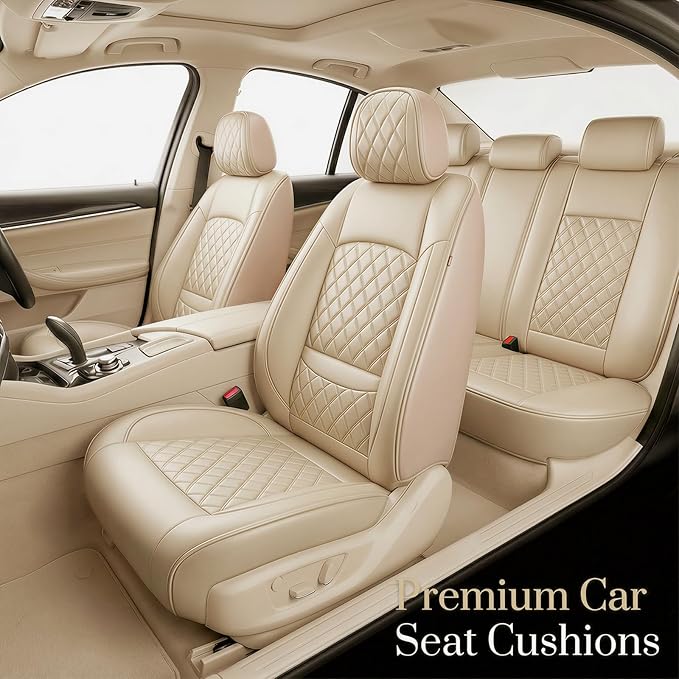 Fit for Accent Seat Covers Compatible with Hyundai Accent 2017-2026 - Waterproof Breathable Leather Automotive Seat Cushions Protector,Airbag Compatible,Only 2 Front seat Covers(Beige)