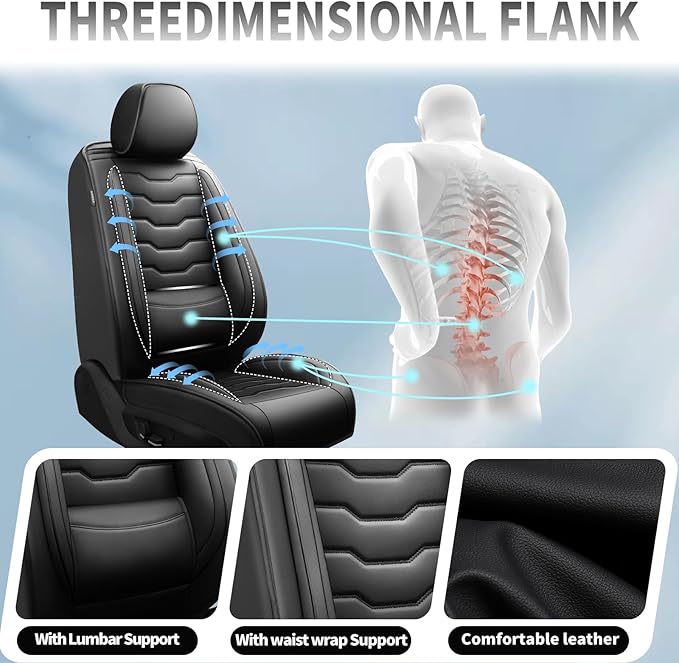 Fit Versa Car Seat Covers Compatible with Nissan Versa 2008-2025 2026 - Premium Leather， Waterproof Breathable， All-Weather Seat Cushion Protecto&Airbag Compatible (2 Front Seat Black)