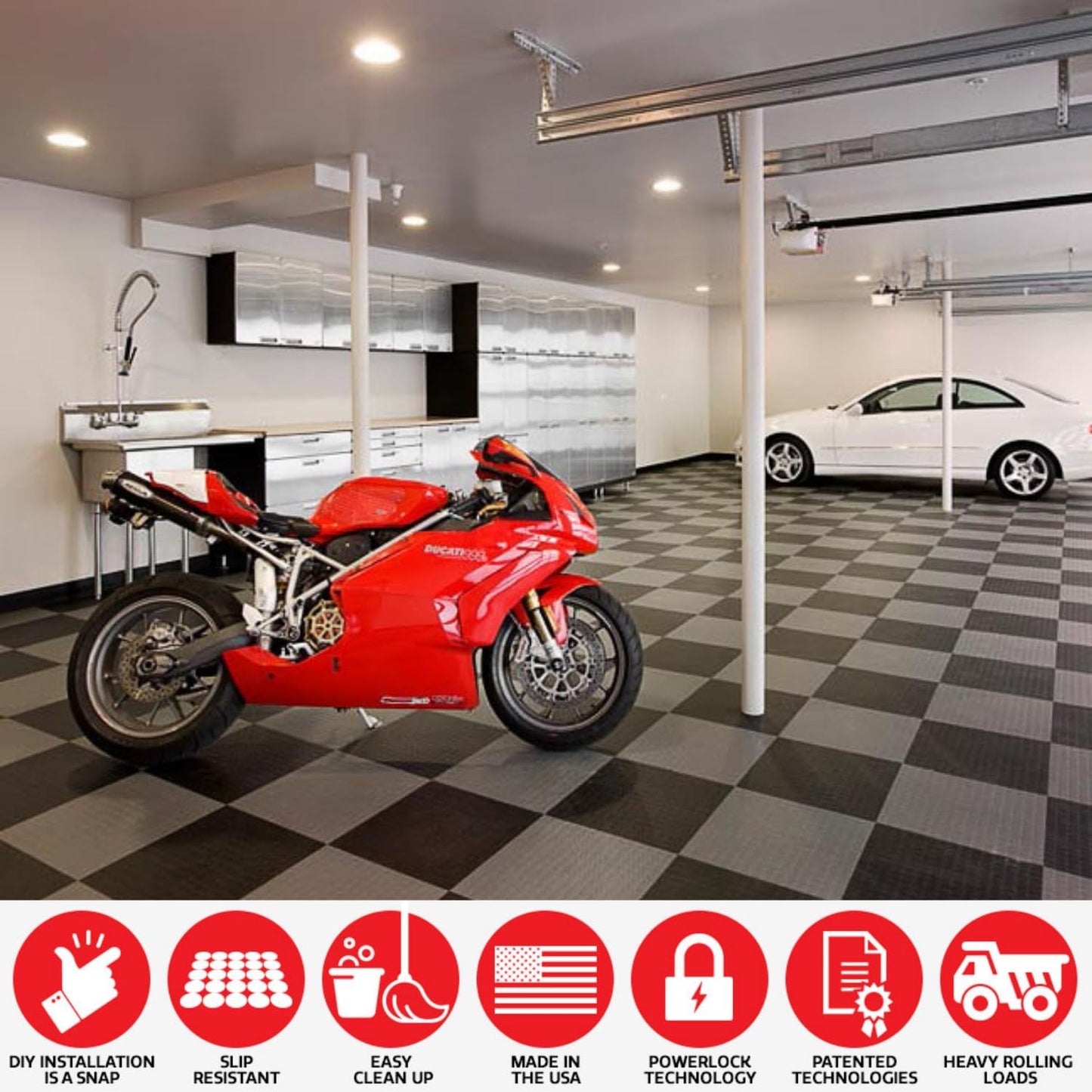 Big Floors GarageDeck Coin Pattern, Durable Copolymer Interlocking Modular Non-Slip Garage Flooring Tile (Beige, 24 Pack of 12 x 12" Tiles)