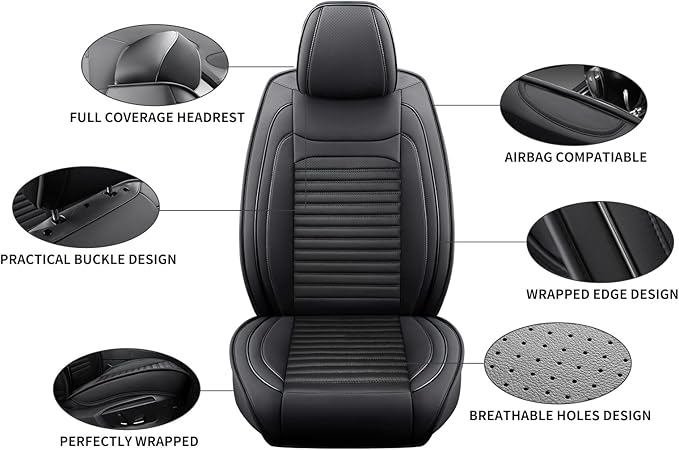 Car Seat Covers Full Set Fit for Toyota Avalon 2001-2022, Premium Faux Leather Car Seat Protector,Breathable Anti-Slip Full Wrapping Edge Seat Covers(Black,Full Set)