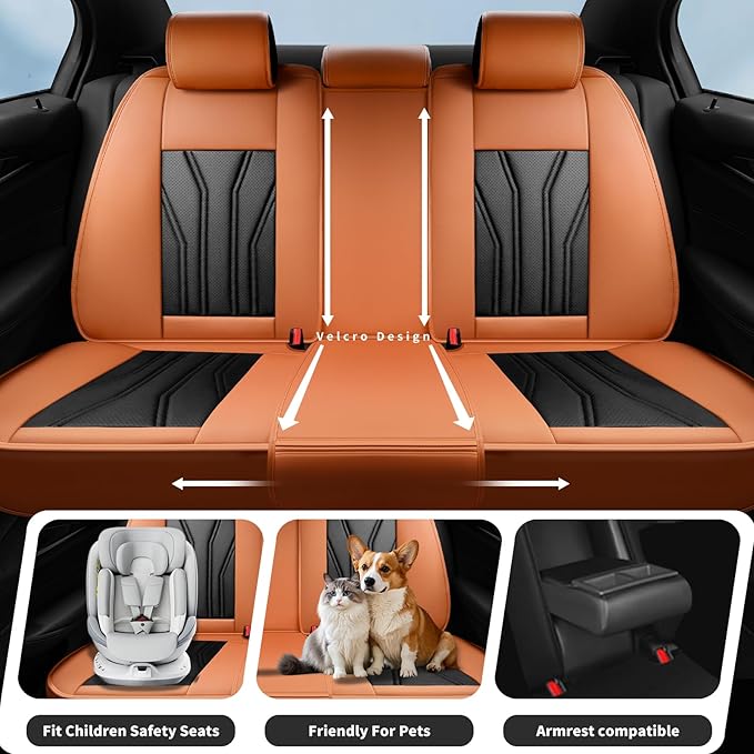 Fit Tucson Car Seat Covers Premium Leather for Hyundai Tucson 2010-2025 2026. Waterproof， Breathable, Scratch-Resistant & All-Weather Seat Cushion Protector (Full Set, Orange&Black)